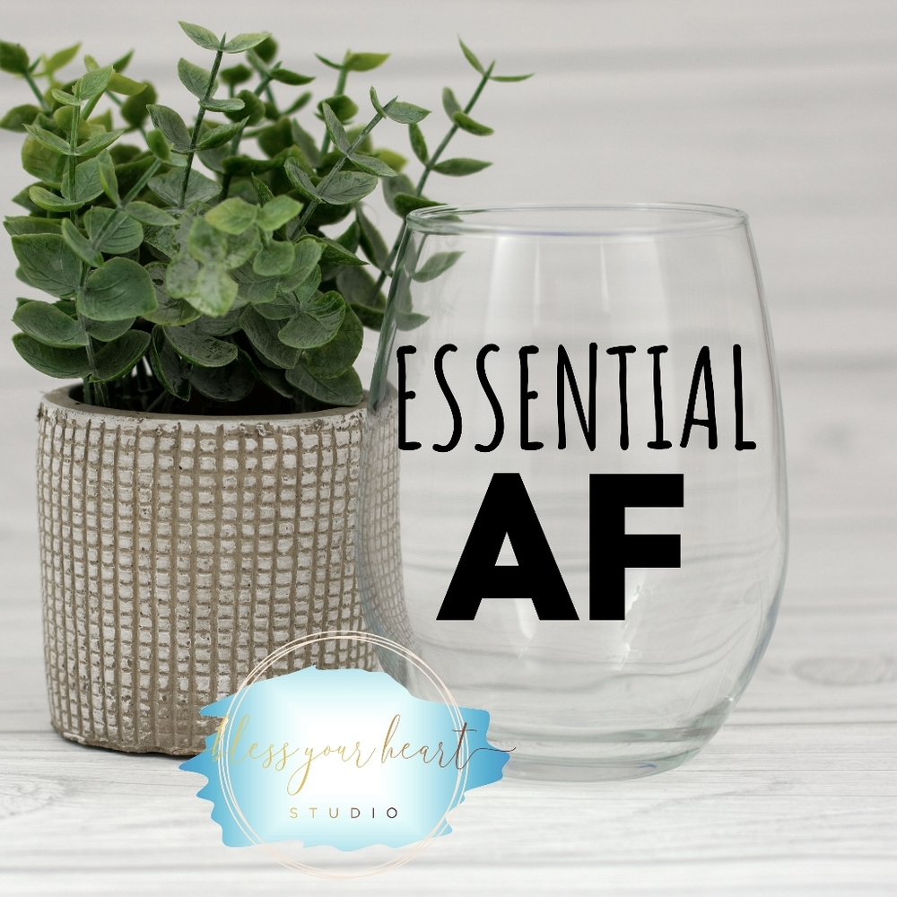 Essential AF funny wine glass